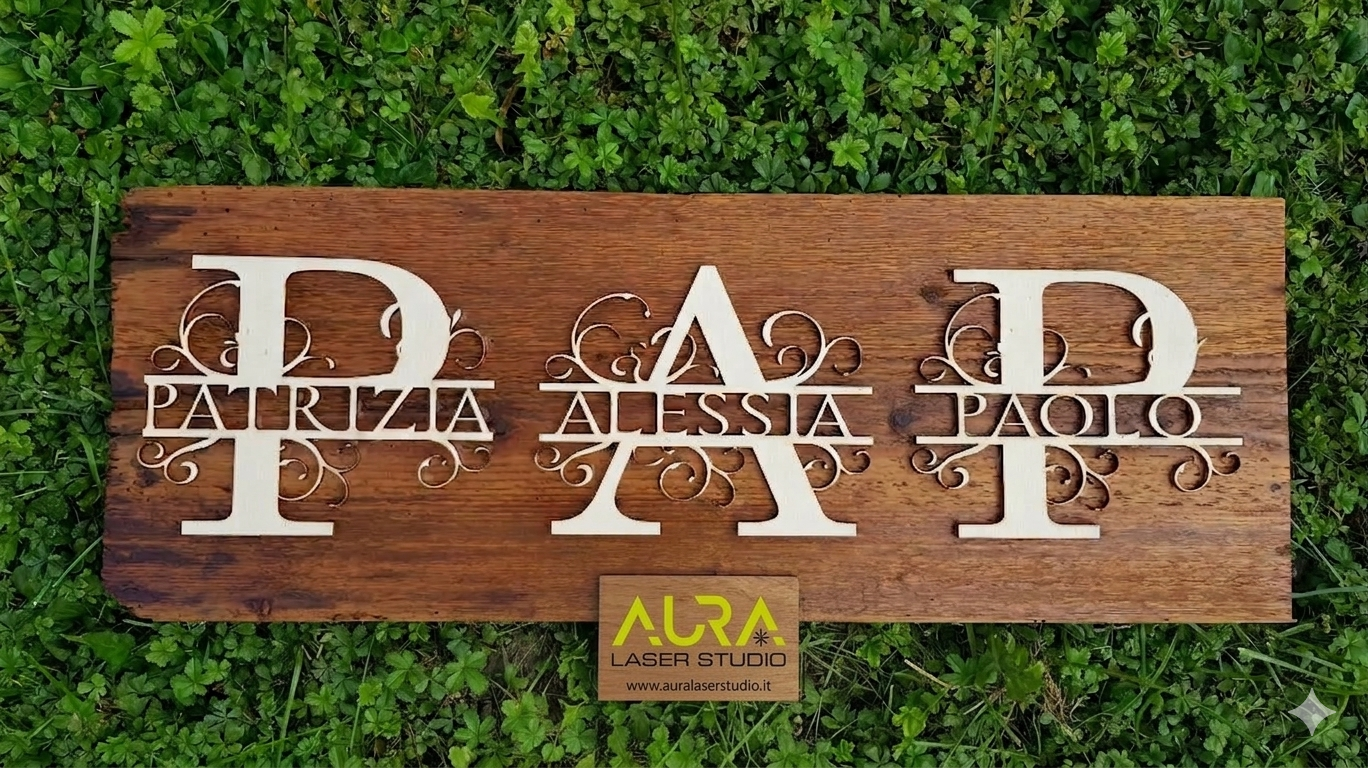 Decorazione murale con monogramma Famiglia - www.auralaserstudio.it